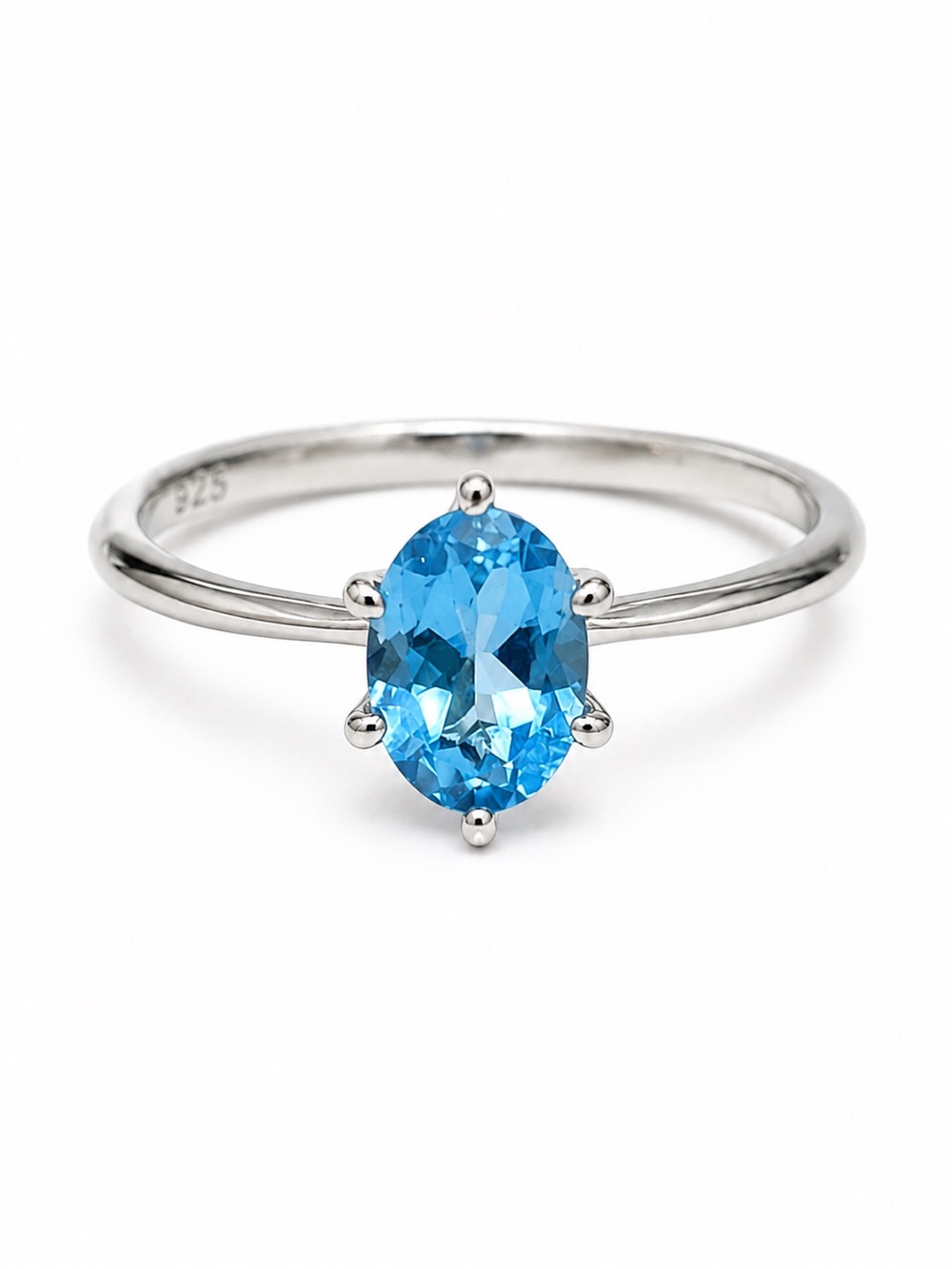 Sky Blue Topaz Oval Solitaire and 925 Sterling Silver Ring - Size 7 (NEW)